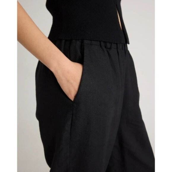 Quince Womens European Linen Pants L Black Elastic Waist - Picture 3 of 8